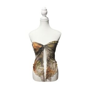 Fashion Nova Sheer‎ Forest Print Strapless Tube Top • Peekaboo Front • Size M